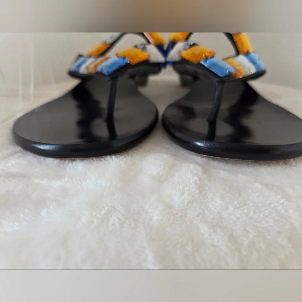 COLE HAAN Pompano Black Leather Jewel Accents Thong Sandals SZ 9B